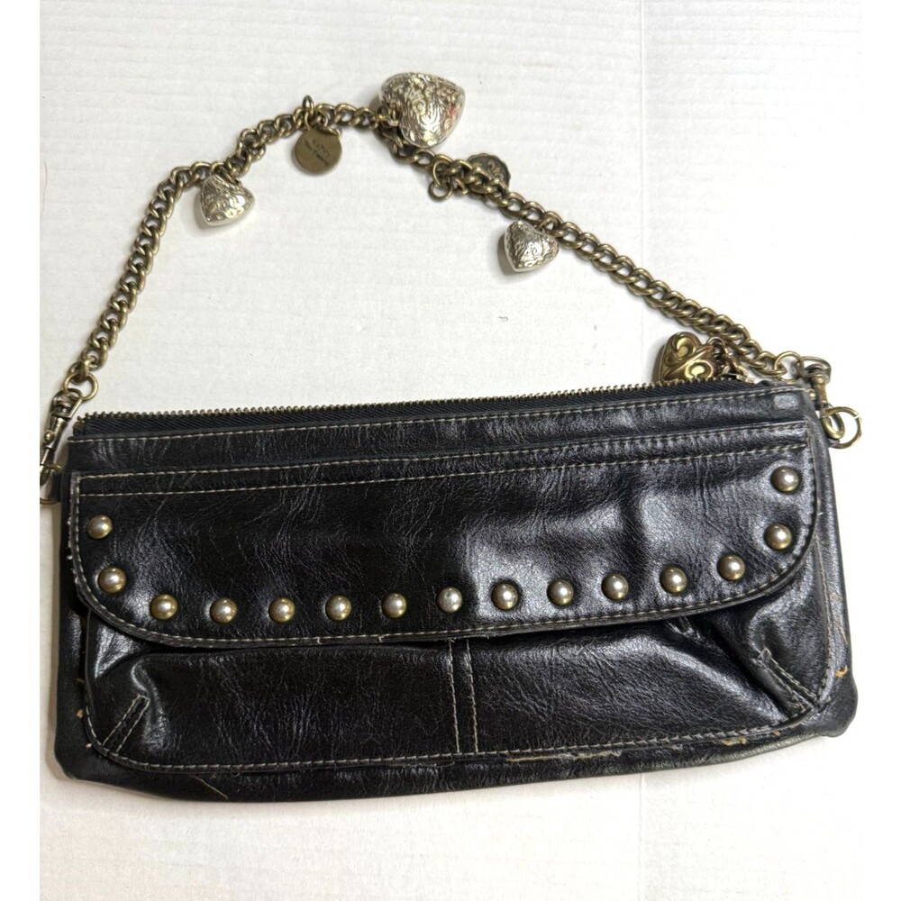 Vintage Y2K Kathy van Zeeland Small Black Charm purse clutch Hearts Studs